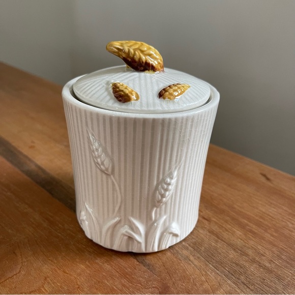 Vintage Lefton 5" Ceramic Art Pottery Canister Orange Poppy Wheat with Lid Japan - Picture 3 of 7